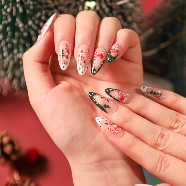 Christmas green and white fingertips