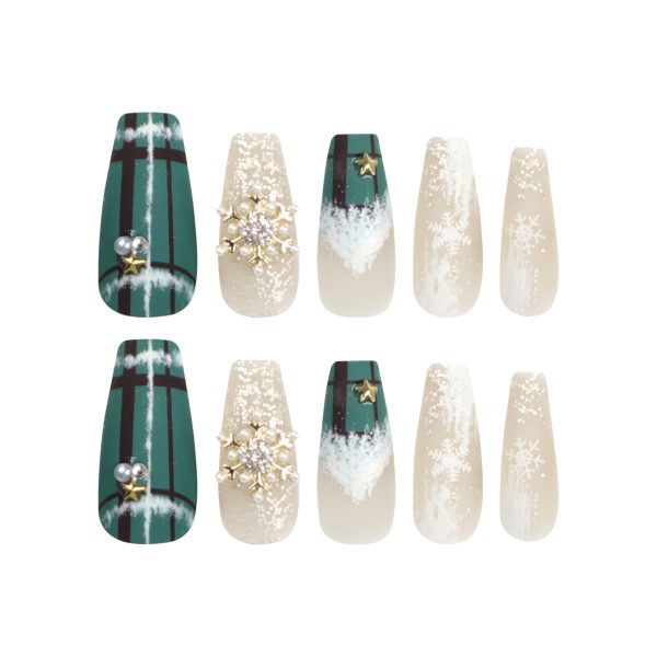 Christmas green plaid and pearl snowflake